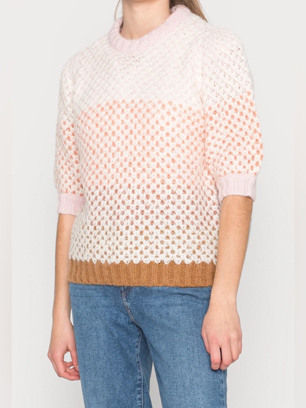 Nümph Nucesarine Chunky Knit Sweater Puff Sleeve Pink Cream Medium